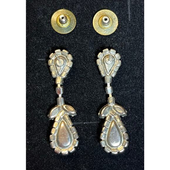 Vintage Rhinestone Drop Earrings – Clear Crystal Teardrop Dangle Silvertone - Picture 2 of 4